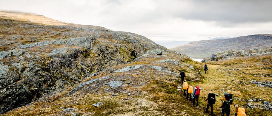 Wanderer auf einem Stück des Kungsleden-Wanderwegs 