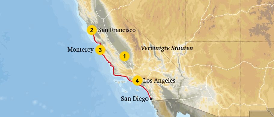 Karten vom Highway 1 in Kalifornien