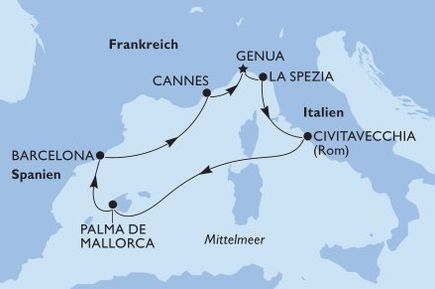 Routenkarte MSC Cruises
